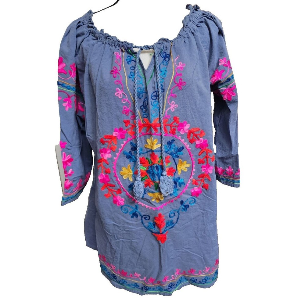 South Main Boho Embroidered Peasant Blouse Plus Size 1X